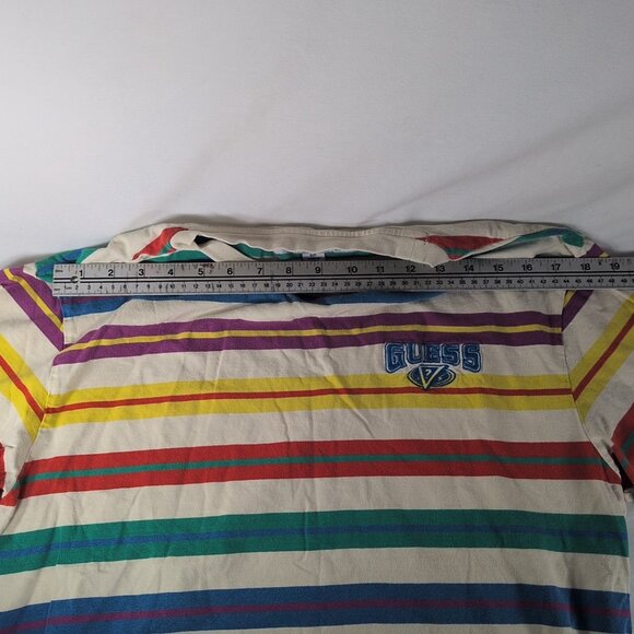 GUESS 90s Striped Embroidered Shirt Men S Small White Multi Short Sleeve Retro - Picture 8 of 11